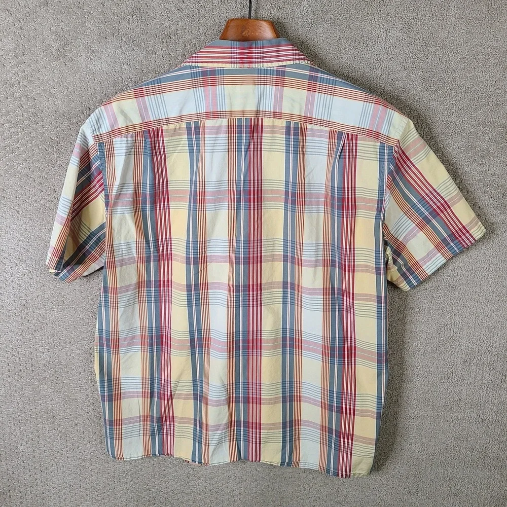 J. Crew Shirt‎ Mens Large Red Blue Yellow Plaid Short Sleeve Button Up Cotton